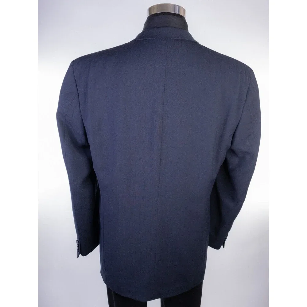 VTG Joseph Abboud Blazer 42L Navy Blue Wool Peak Lapel Double Breasted Made USA